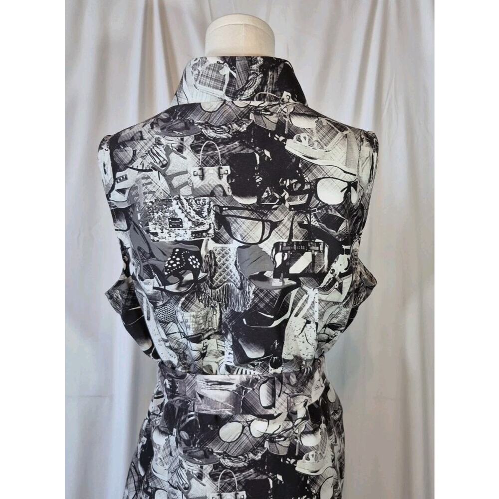 Samuel Dong Black White Print Front Zipper Mini Dress Large Graphic - Picture 10 of 11